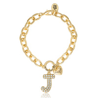 Juicy Couture Pavé Initial Charm Bracelet - 7.5'' Gold Tone Link