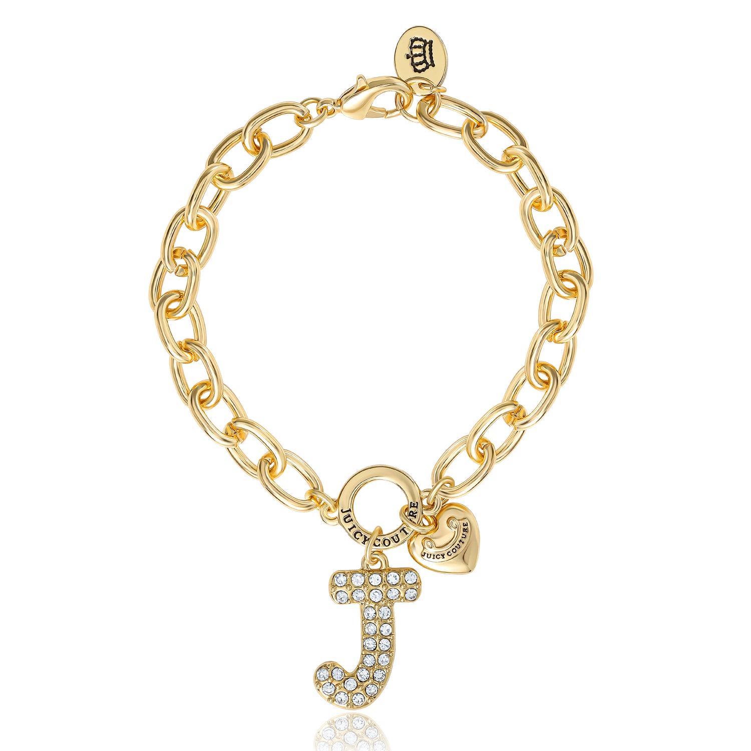 Juicy Couture Pavé Initial Charm Bracelet - 7.5'' Gold Tone Link