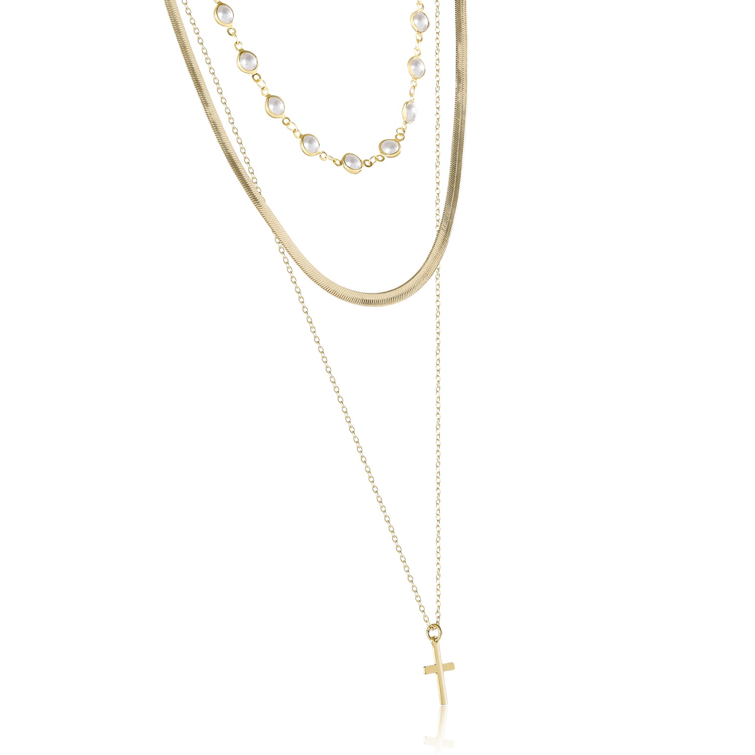 Jessica Simpson Gold-Tone Layered Necklace with Cross Pendant