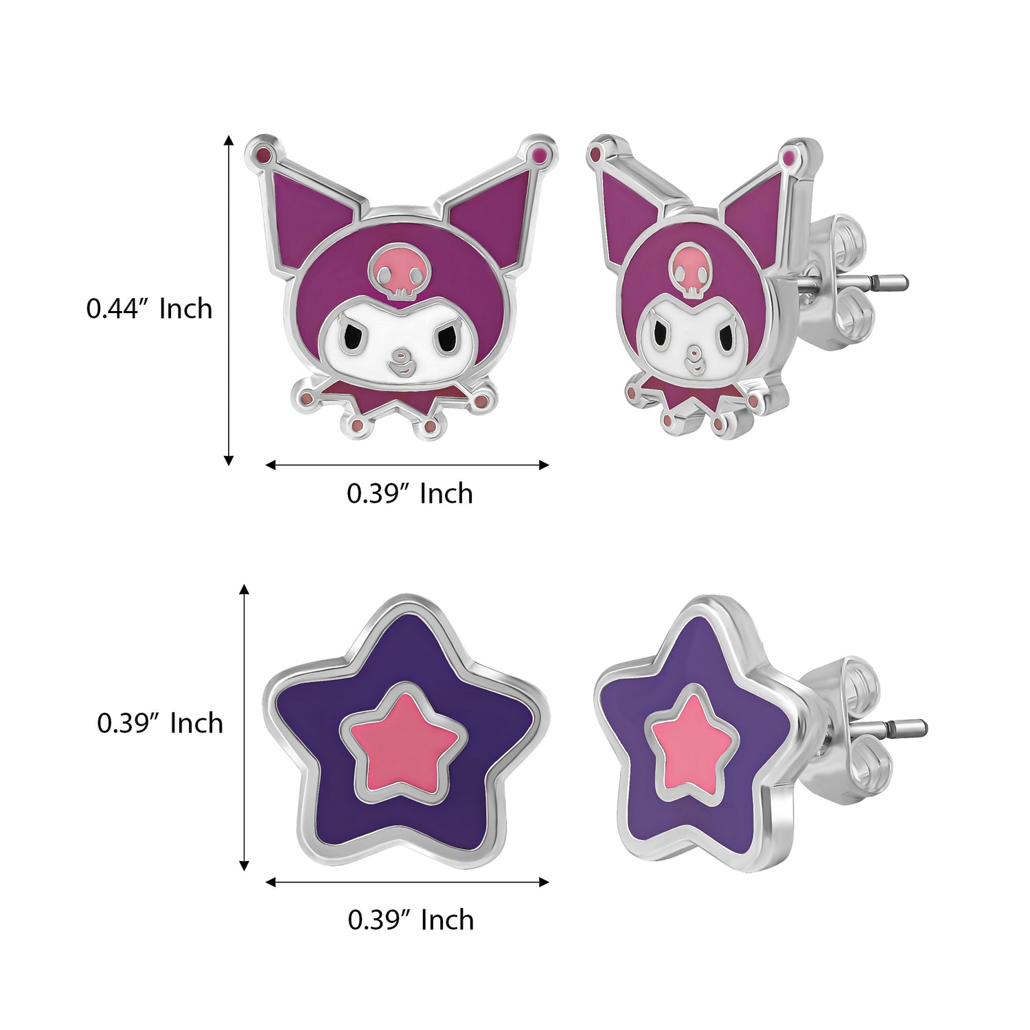 Kuromi Stud Earrings Set for Women, 2 Pairs, Sanrio Studs