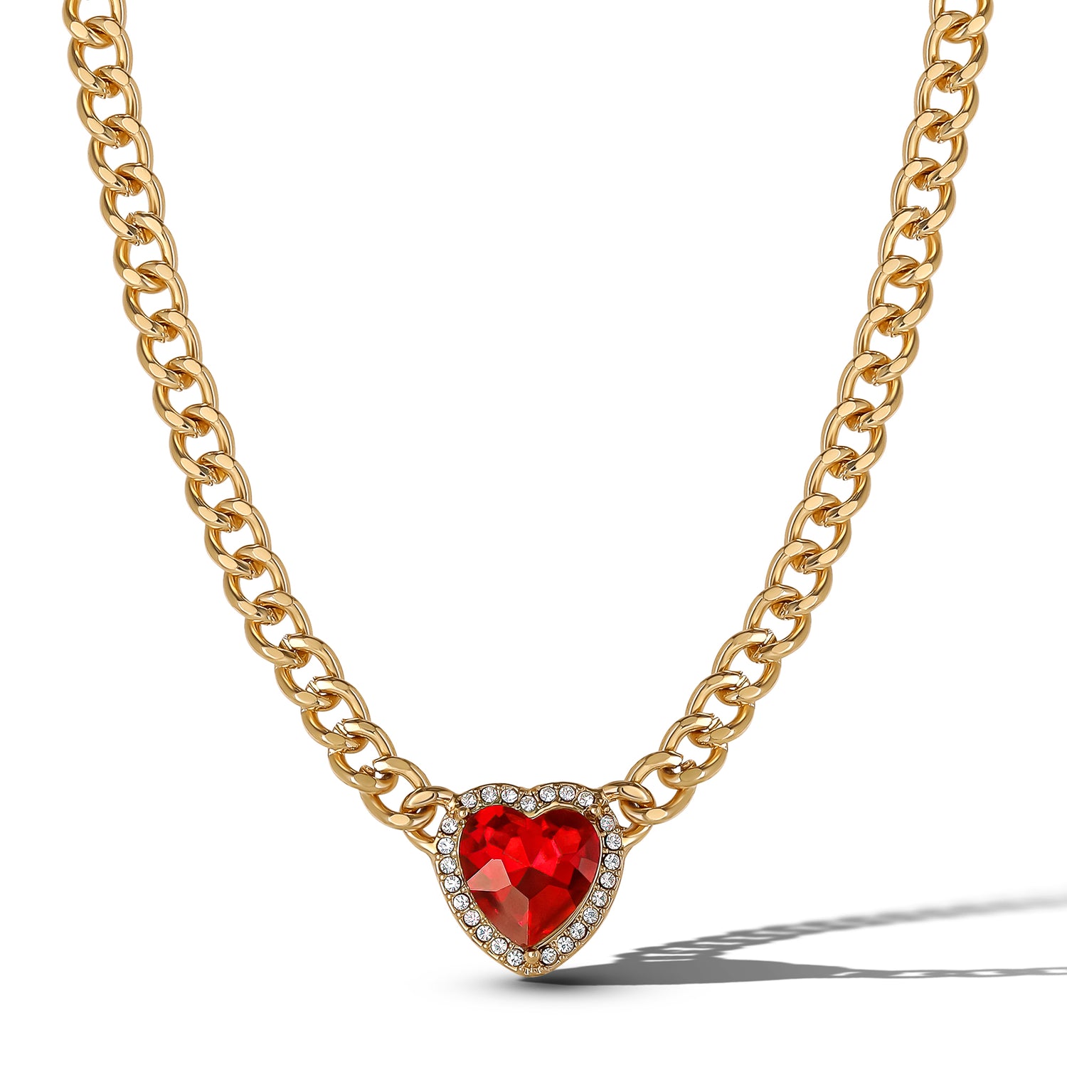 Jessica Simpson Gold-Tone Chain Necklace with Red Heart Gemstone