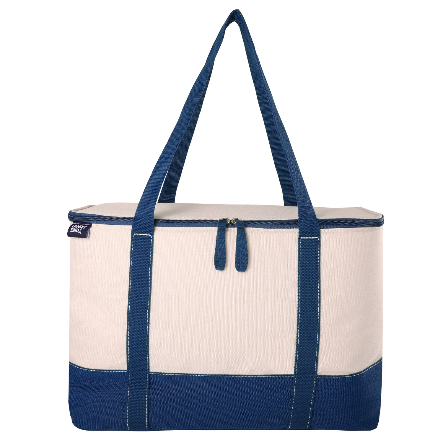 Lands' End Rectangular Large Cooler Bag Insulated 8 Gal, Canvas Soft Cooler with Tote Handles and Zip Closure (Navy) - Navy