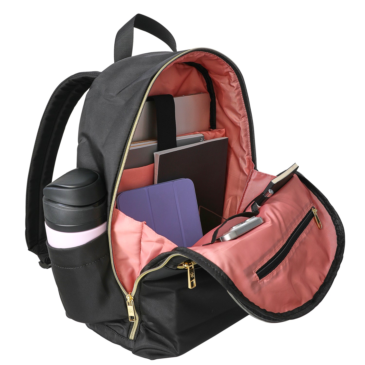 Jessica Simpson Black Laptop Backpack for Women, Work and Travel Backpack with Gold Hardware, 15" Laptop Sleeve