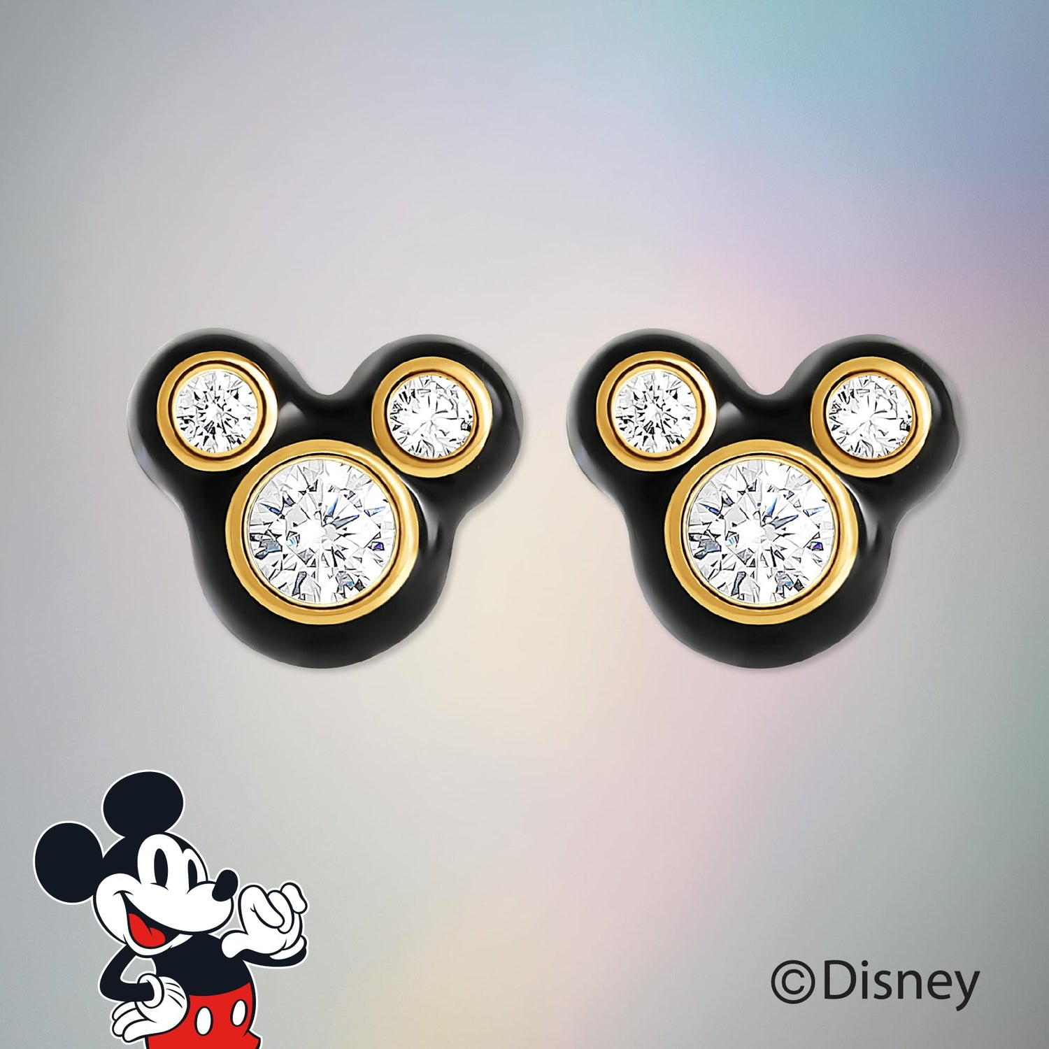 Disney Mickey Mouse Cubic Zirconia and Enamel Stud Earrings, Flash-Plated Earrings Official License