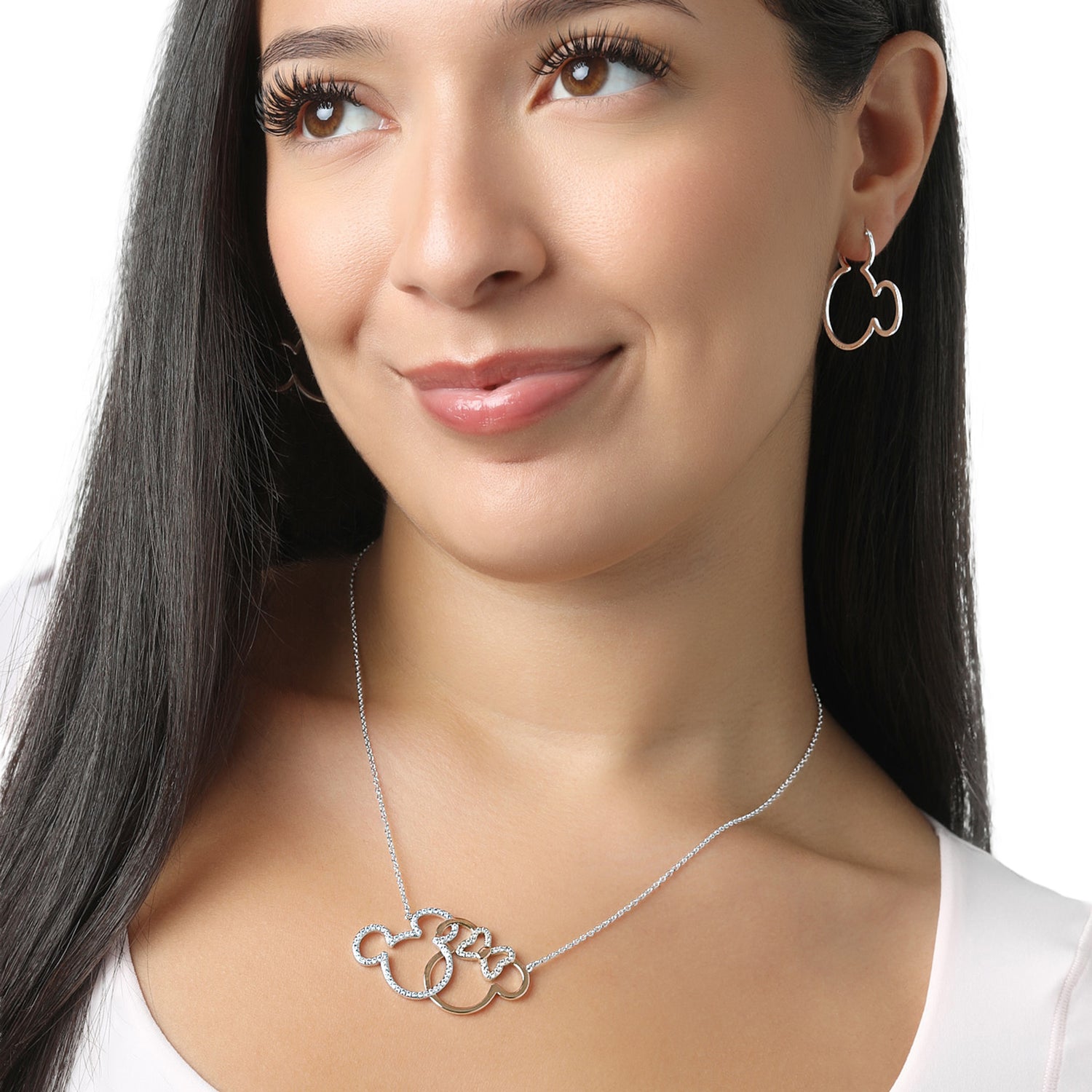 Minnie and Mickey Mouse Necklace for Women, Interlocked Two-Tone Pendant