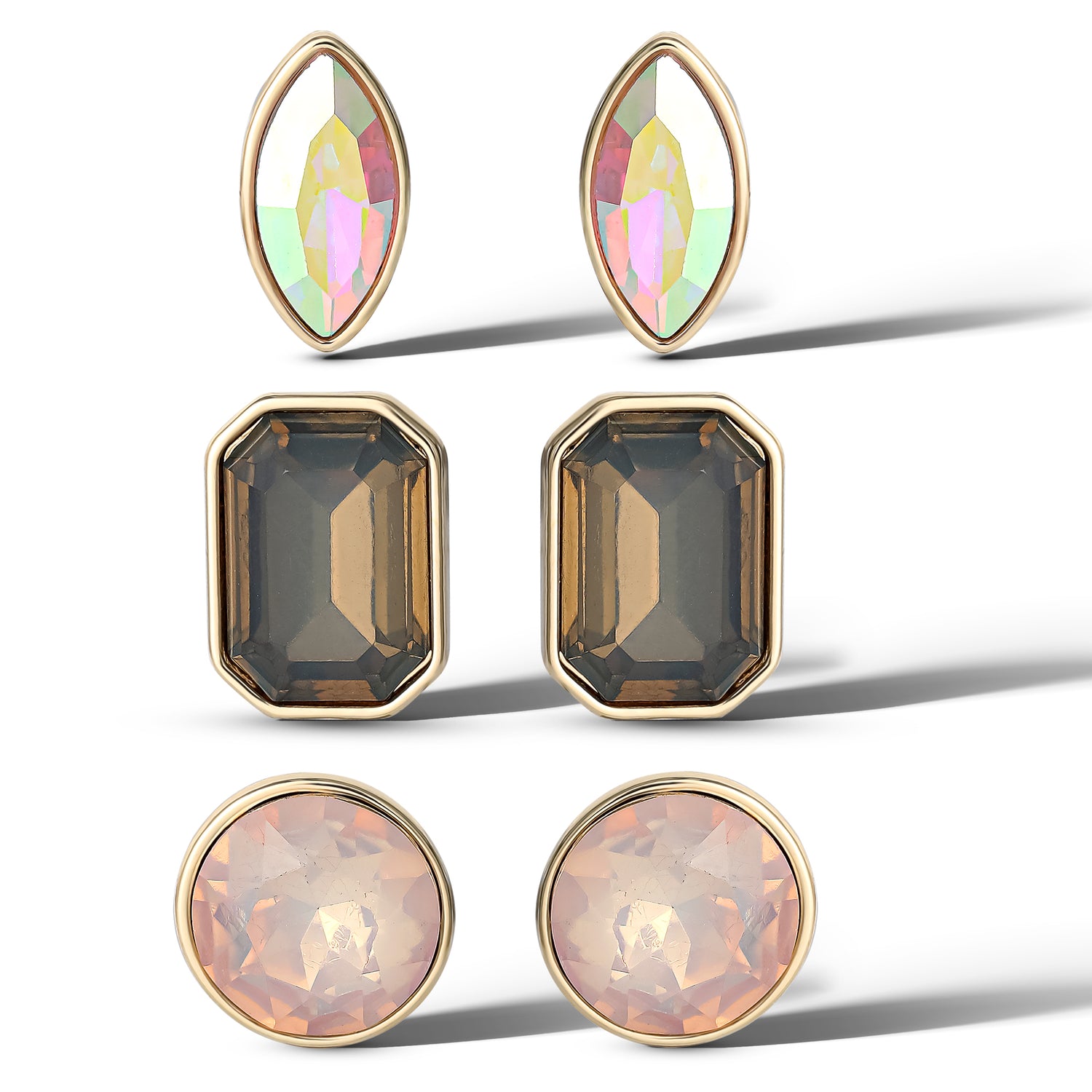 Jessica Simpson Multi-Stone Stud Black Pink and AB Cyrstal Earring Set - 3 Pairs
