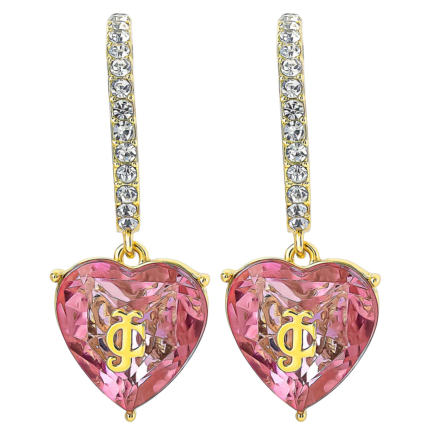 Juicy Couture Heart Charm Hoop Earrings for Women, Colored & Clear Stones - Pink