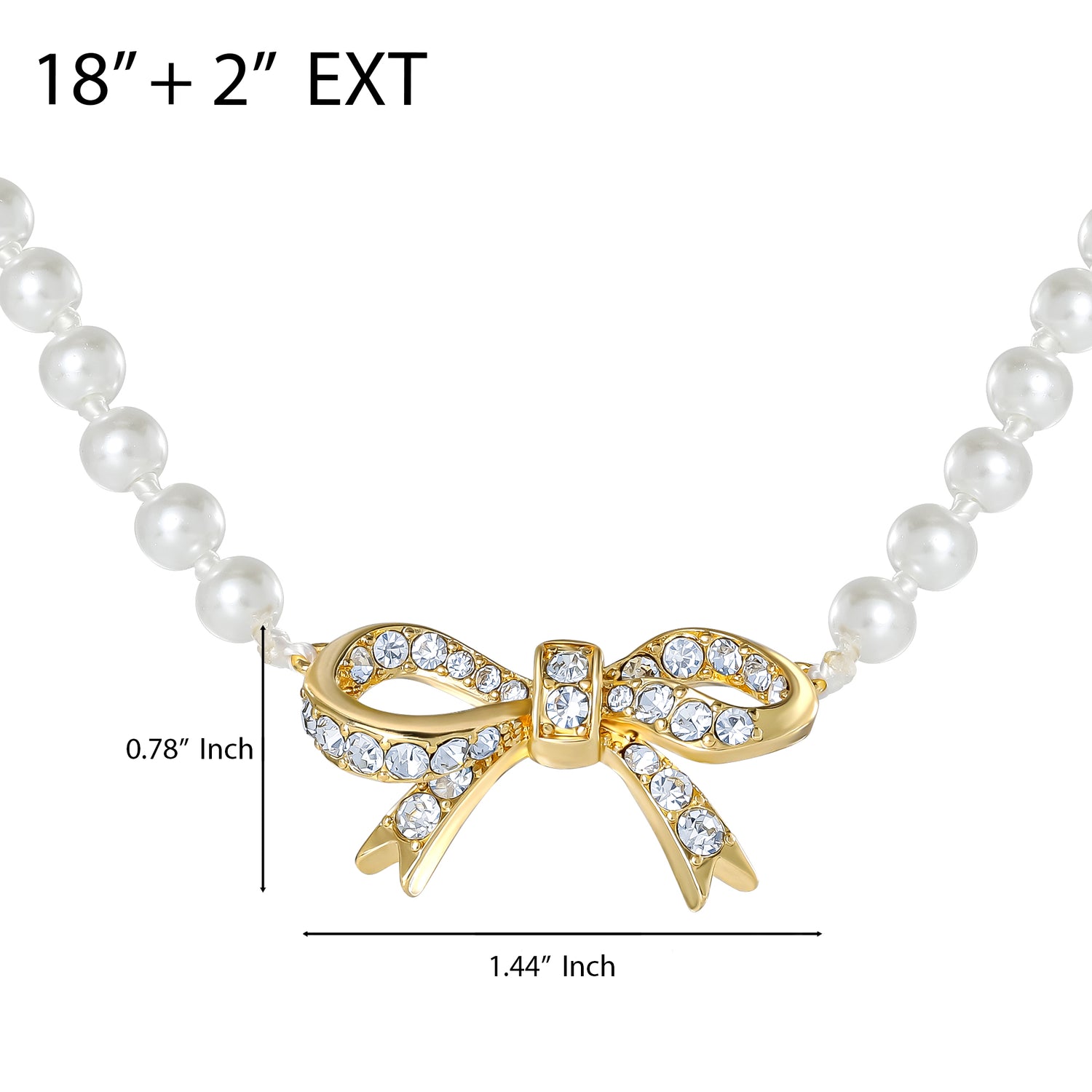 Juicy Couture Pearl Necklace with Pavé Bow, Gold‑Tone Accents