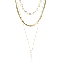 Jessica Simpson Gold-Tone Layered Necklace with Cross Pendant
