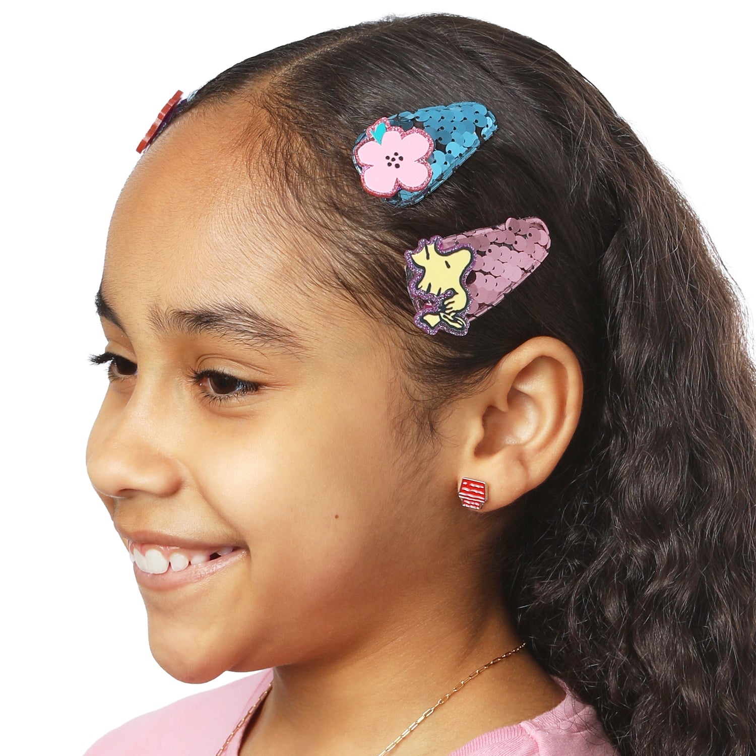 Peanuts Snoopy and Woodstock Sequin Snap Back Hair Clips 8-Piece Set Official License, Peanuts Gifts, Snoopy Things