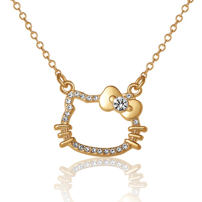 Hello Kitty Outline Pendant Necklace with Chain in Gold Tone