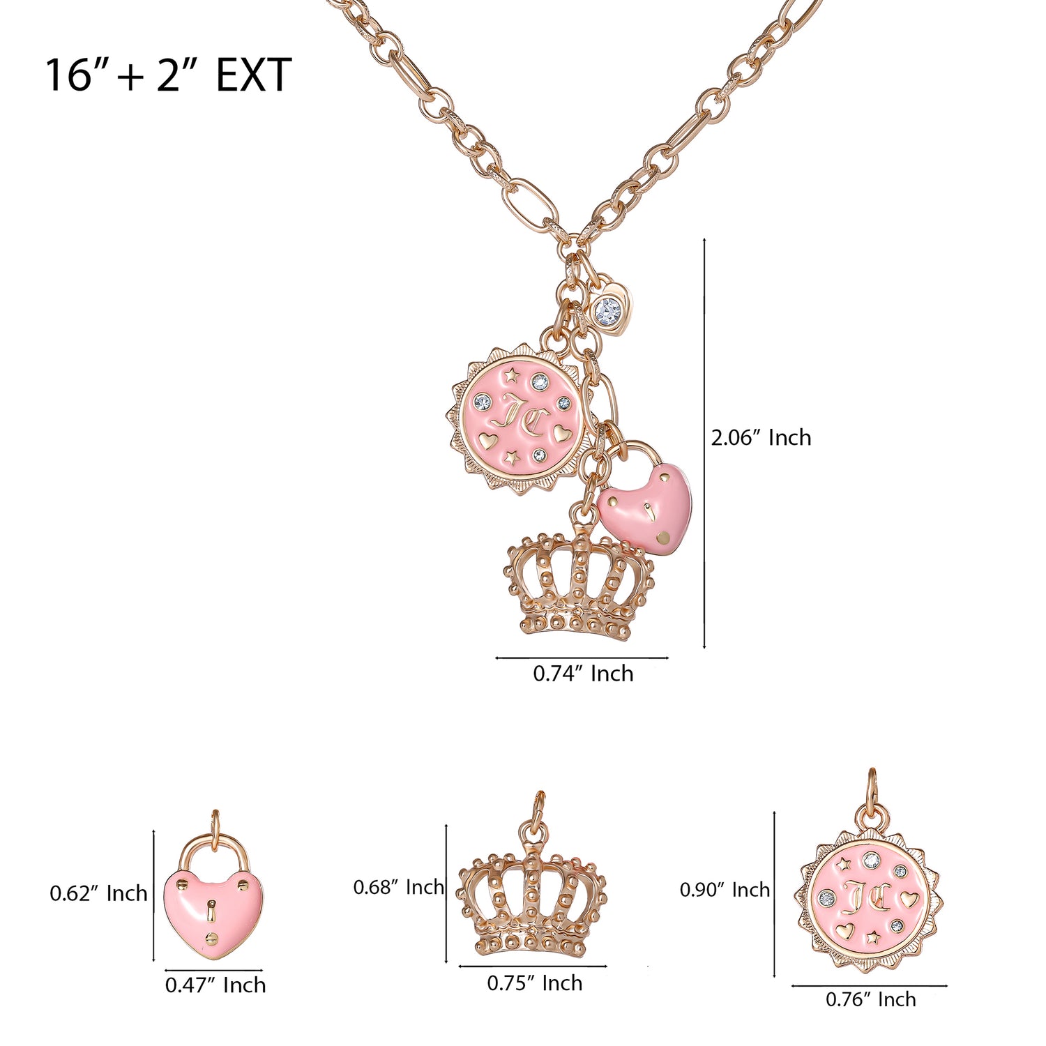 Juicy Couture Gold-Tone Layered Charm Necklace with Pink Enamel Accents