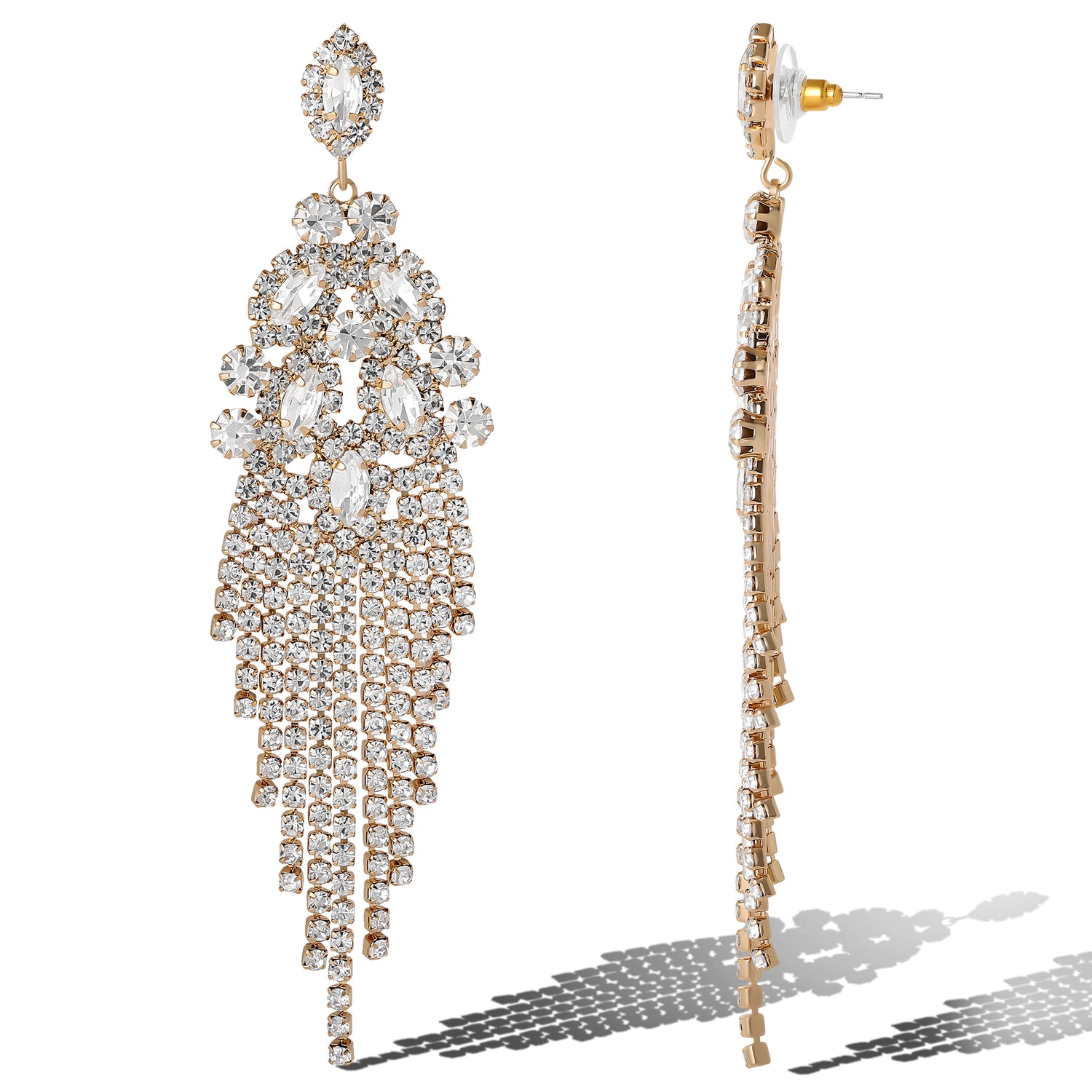 Jessica Simpson Crystal Fan Drop Earrings in Silver-Tone