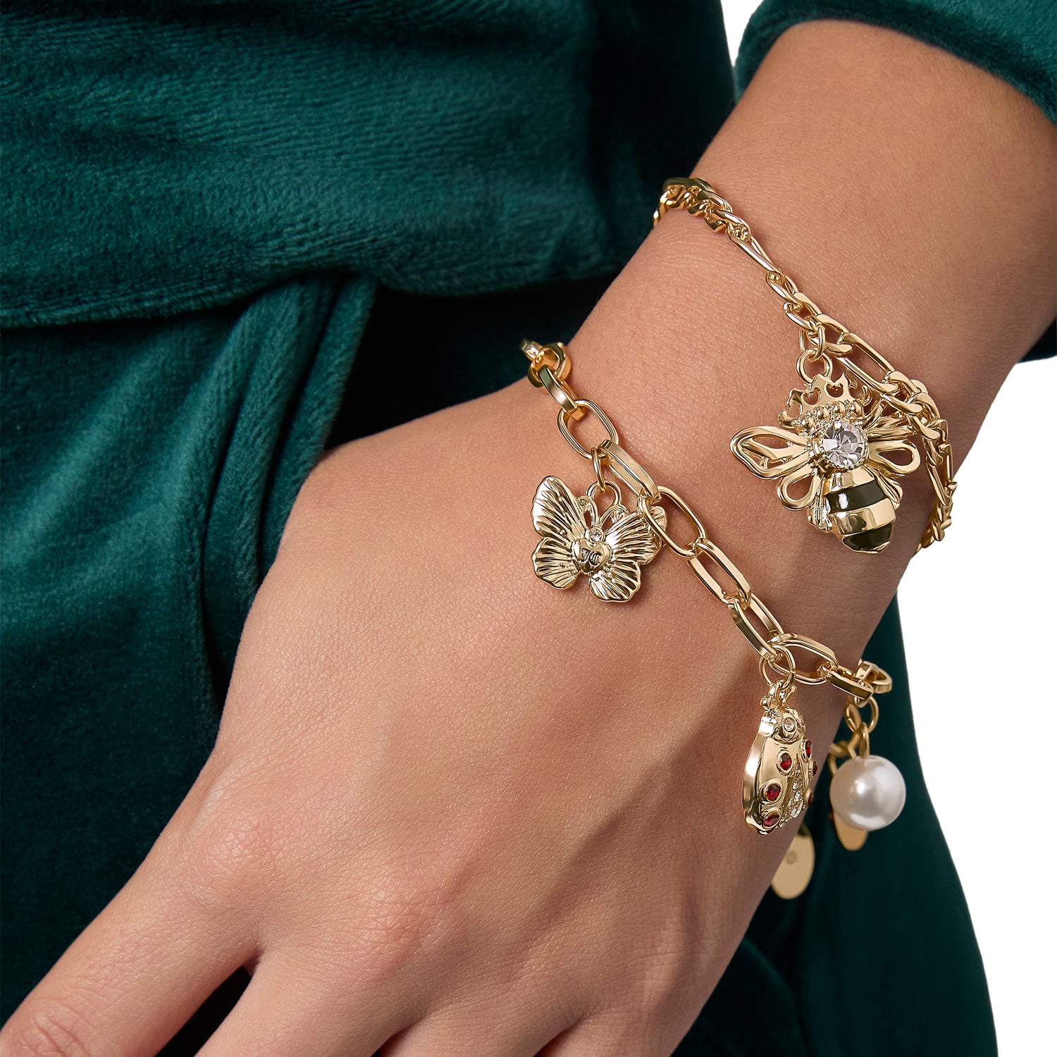 Juicy Couture Gold-Tone Charm Bracelet Duo - Ladybug & Bee