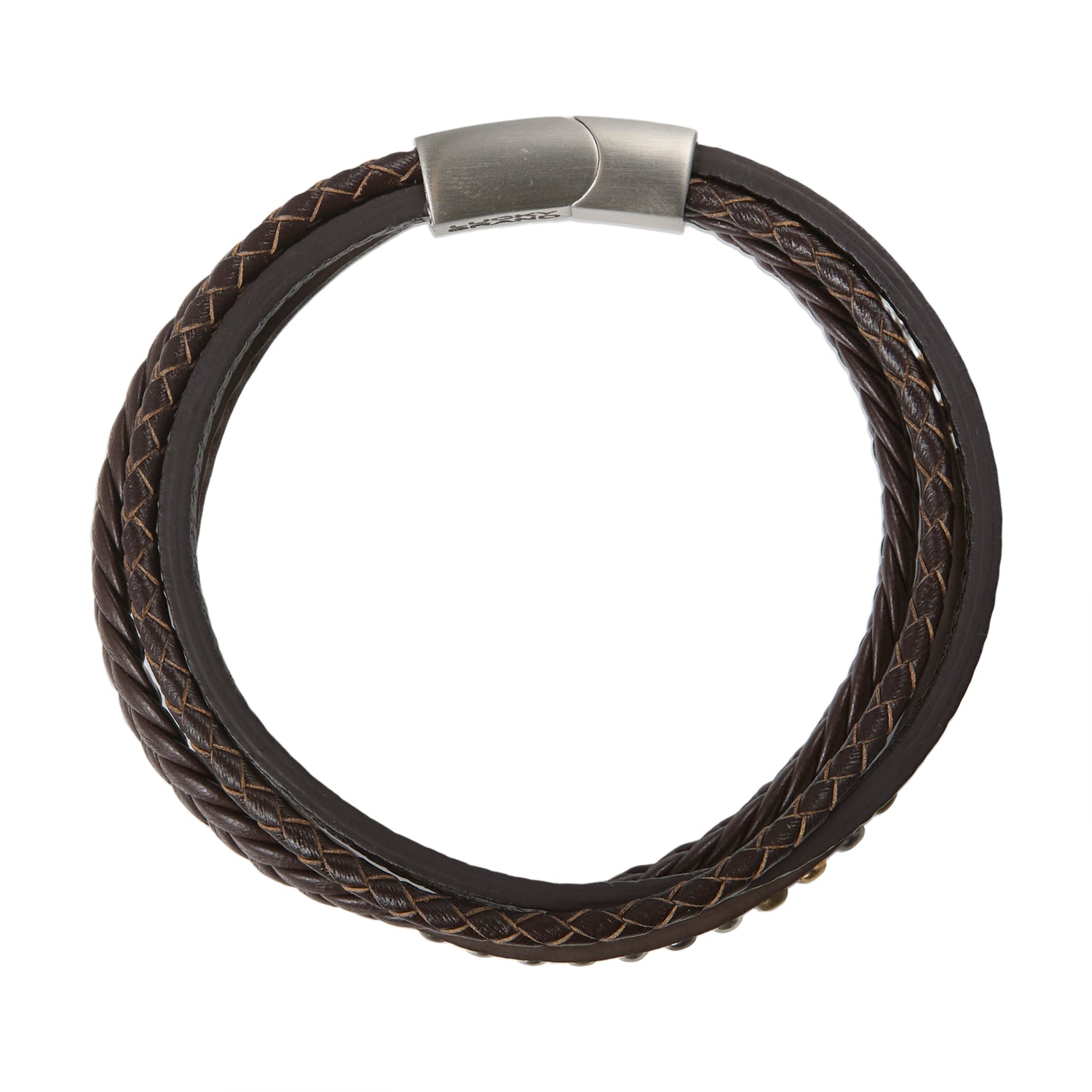 Lucky Brand Stainless Steel and PU Leather Bracelet for Men, Multistrand - 8.5''