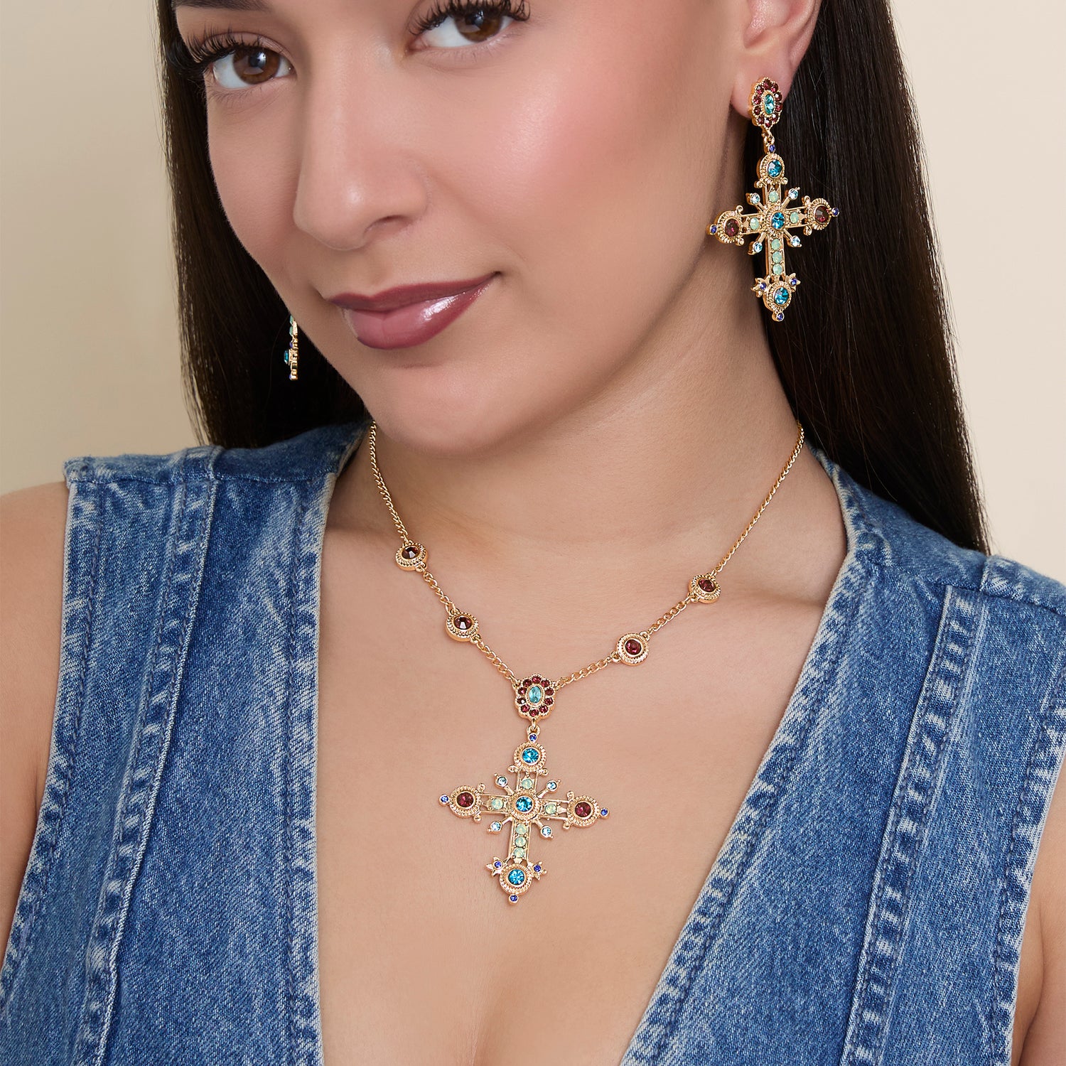 Jessica Simpson Boho Luxe Cross Drop Earrings