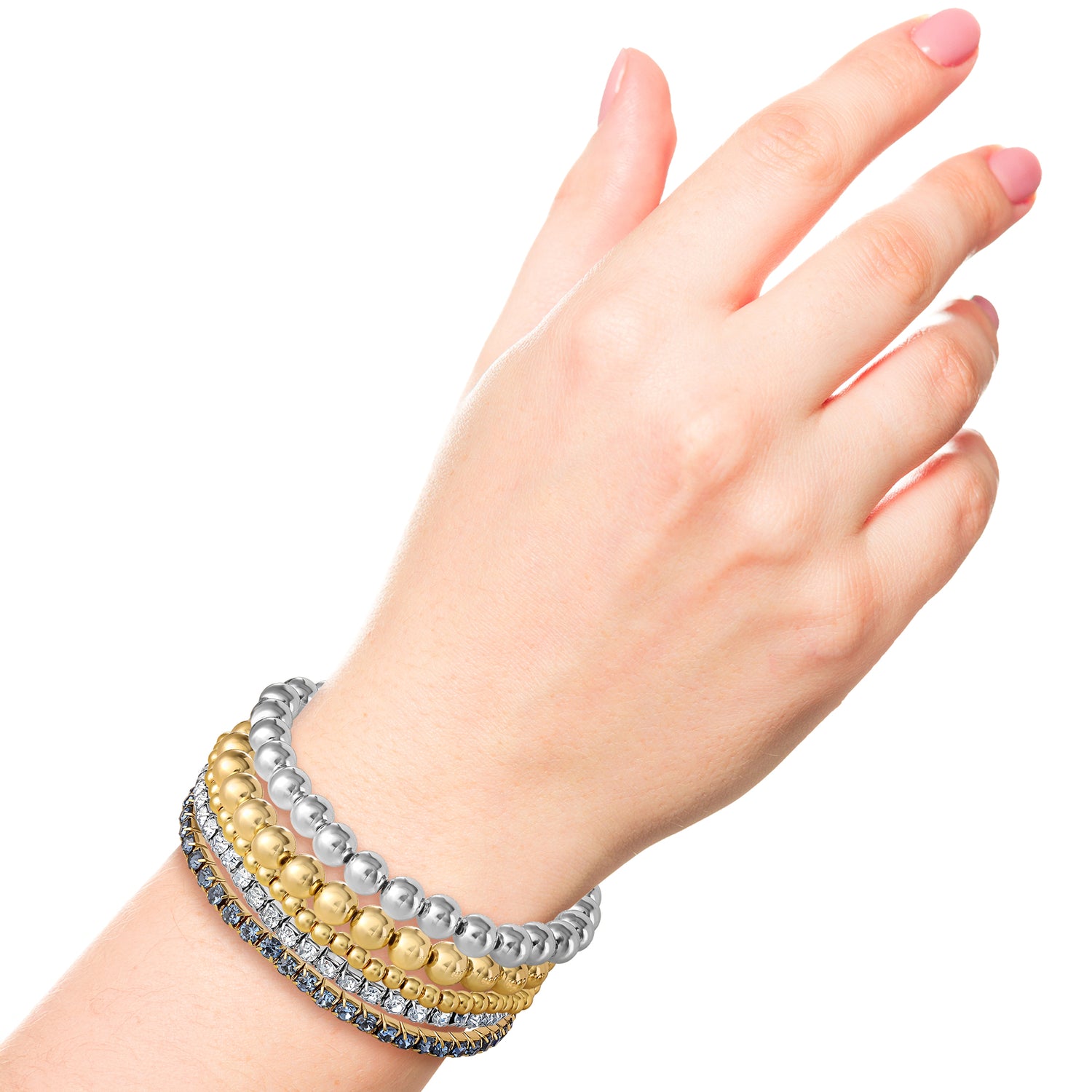Jessica Simpson Crystal Stretch Bracelet - 5 Piece Set - Gold and Silver