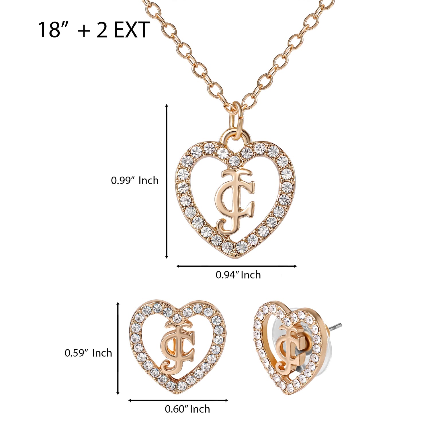 Juicy Couture Gold-Tone Pavé Heart Necklace & Stud Earrings Set