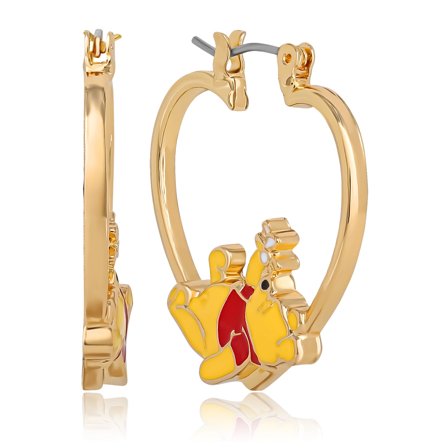 Disney Winnie the Pooh Heart Hoop Earrings, Gold-Tone with Red Enamel