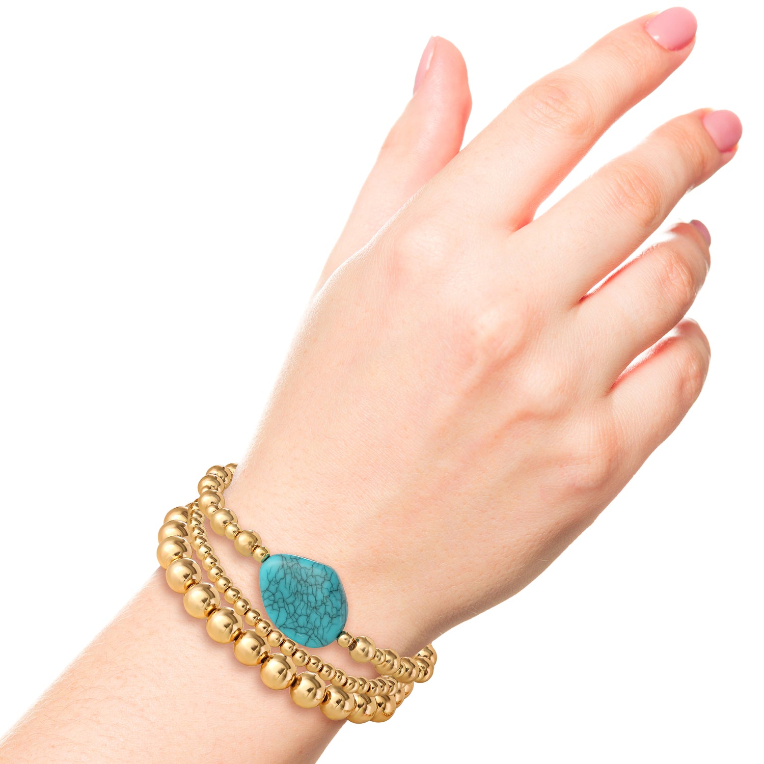 Jessica Simpson 3-Piece Beaded Stretch Bracelet Set - Gemstone & Gold-Tone Accents - Turquoise
