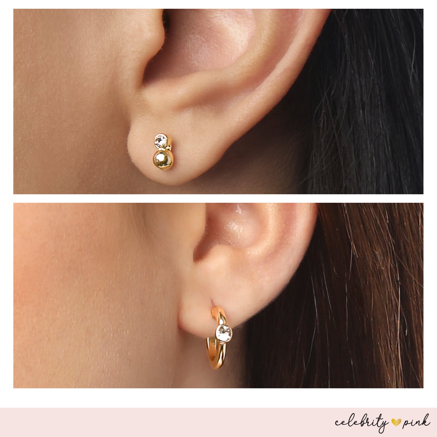 Celebrity Pink Embellished Gold-Tone Hoops and Stud Earrings Pack of 6 | 6-Pack, Small Hoops and Stud Earrings with Pearl and Rhinestone Accents