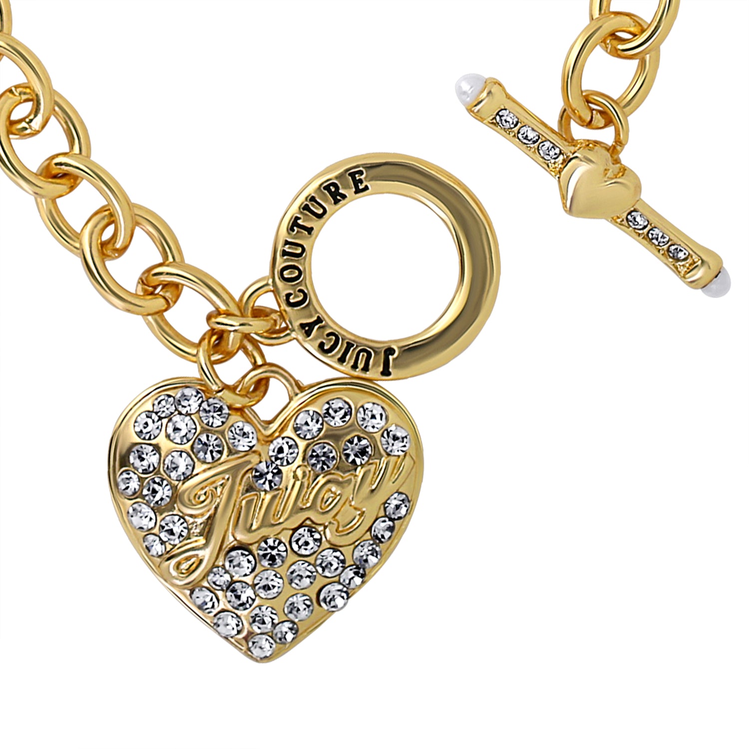 Juicy Couture Charm Bracelet for Women 7.5", Chunky Heart Charm, Gold-Tone
