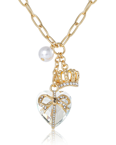 Juicy Couture Heart, Crown, Pearl Charm Cluster Necklace, Gold‑Tone