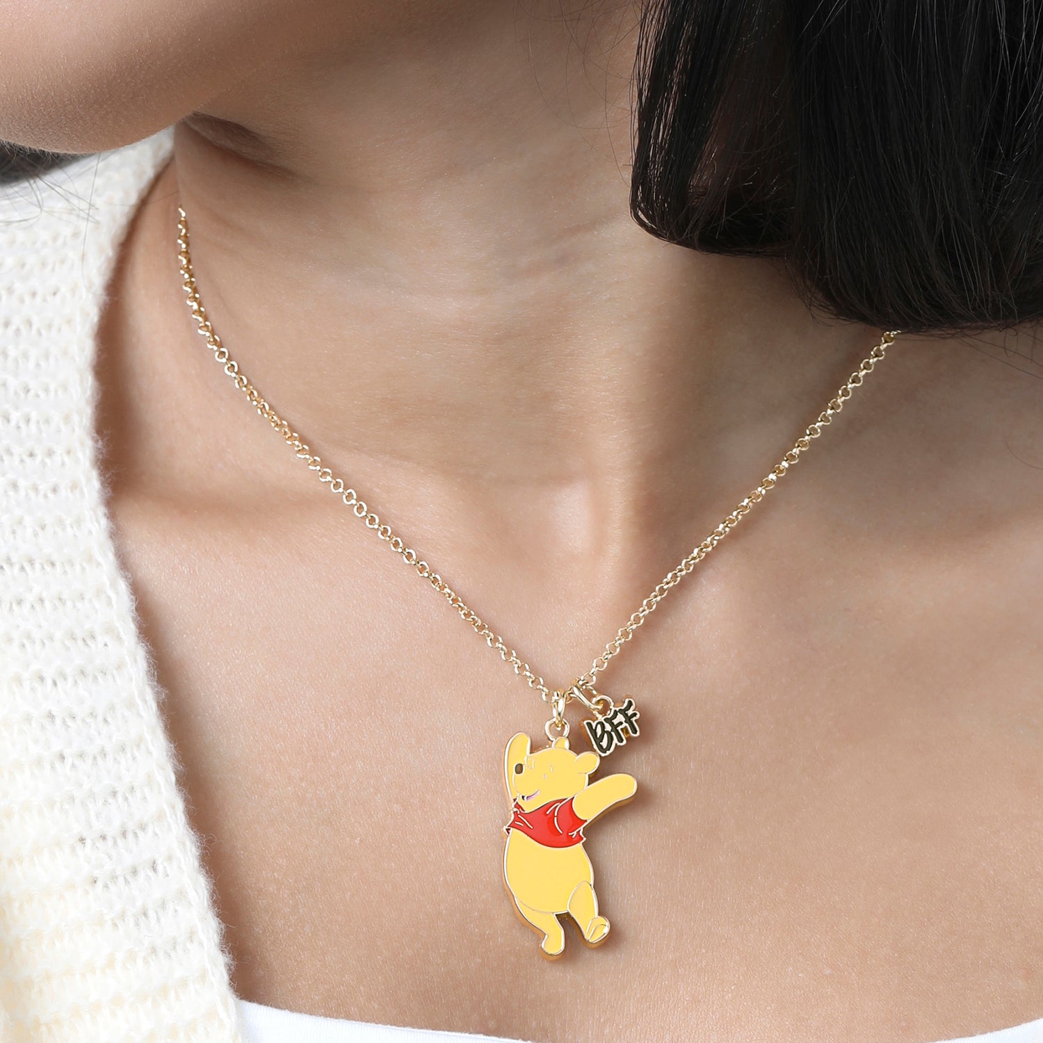 Winnie the Pooh and Piglet BFF Necklace for 2 Official License, Gold-Tone