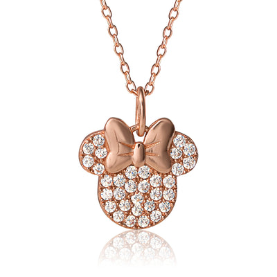 Disney Minnie Mouse Pavé Pendant Necklace in Rose Gold-Tone