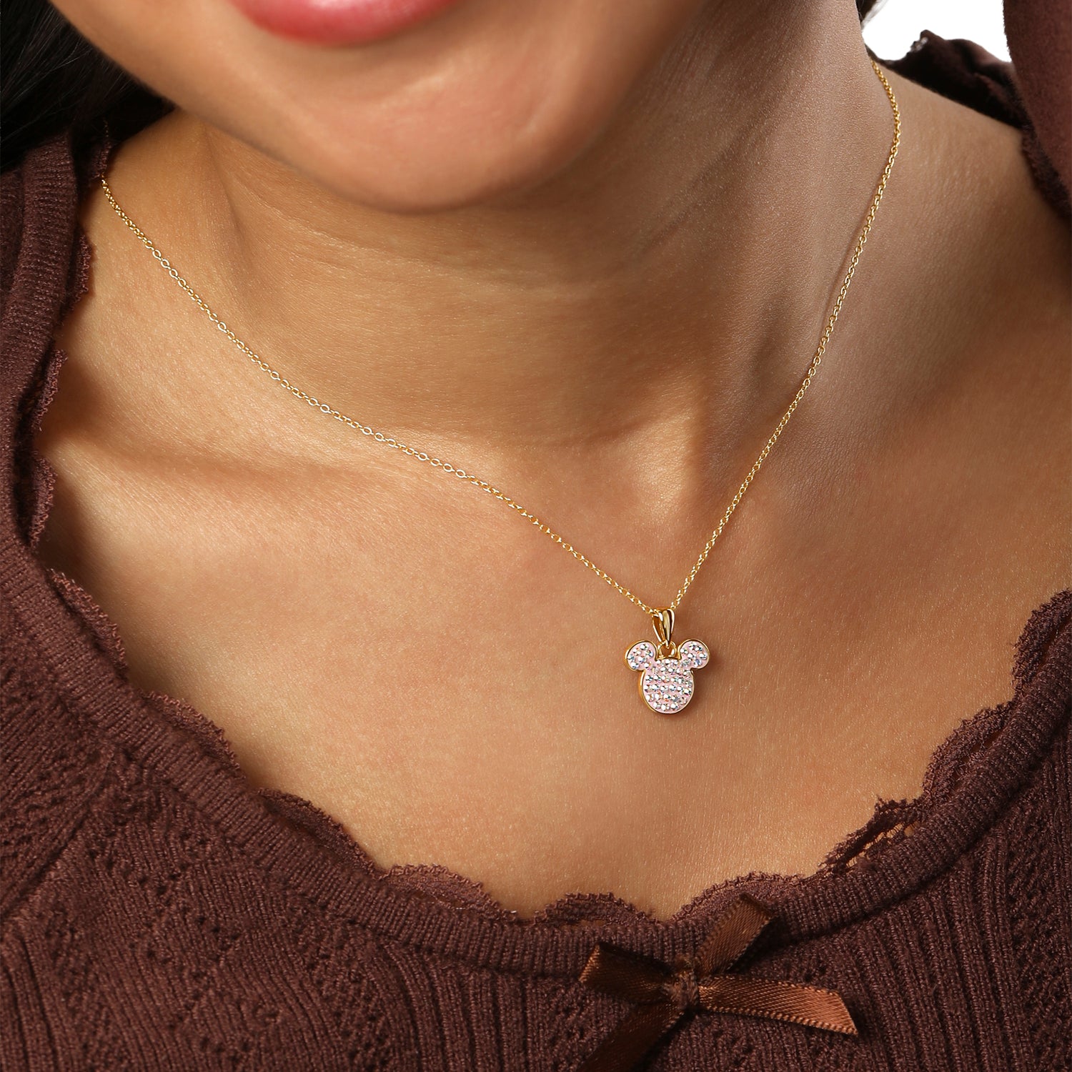 Mickey Mouse Necklace for Women, Aurora Boreal Crystal Mickey Pendant