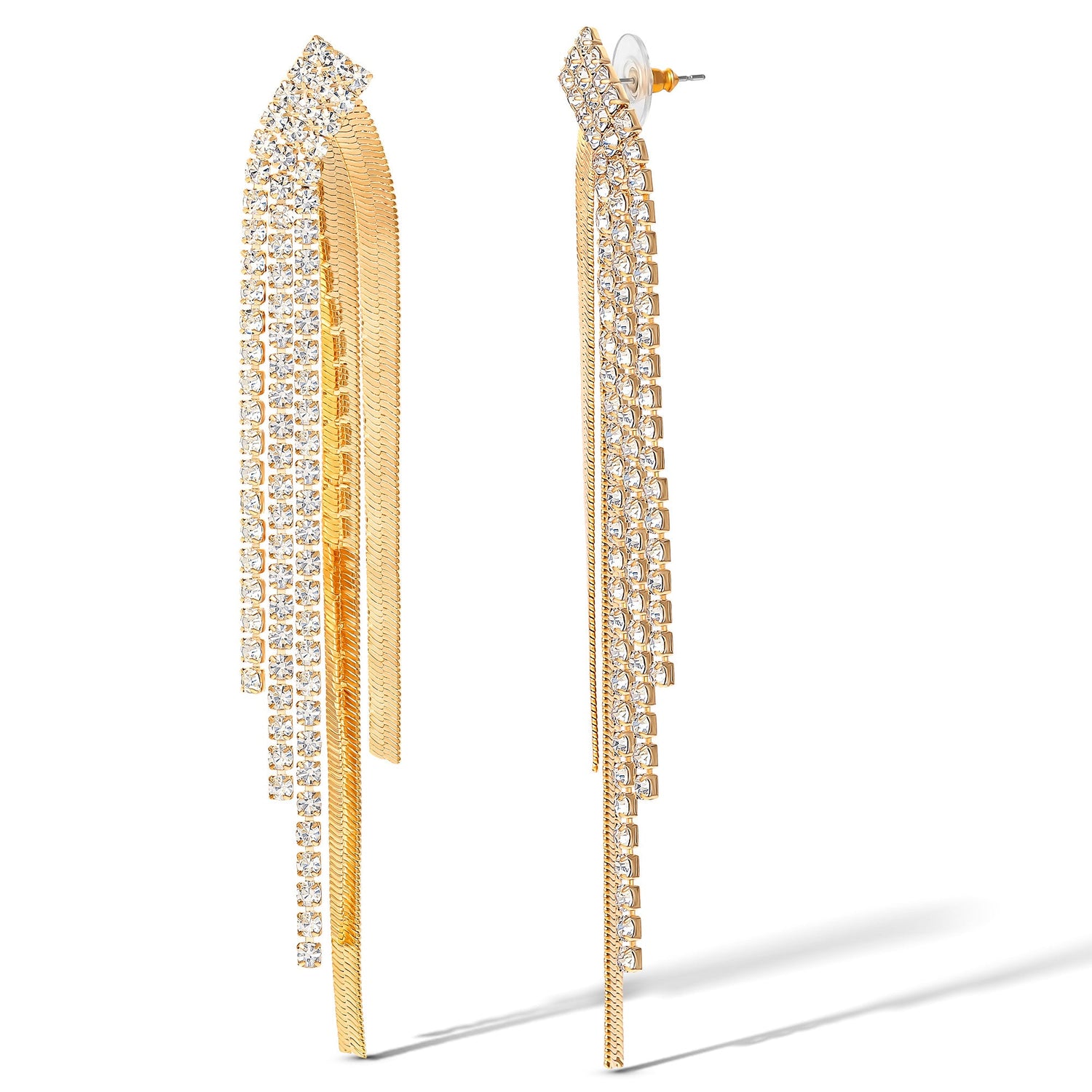 Jessica Simpson Fringe Dangle Earrings for Women - Gold-Tone Statement Earrings with Crystal Embellishments