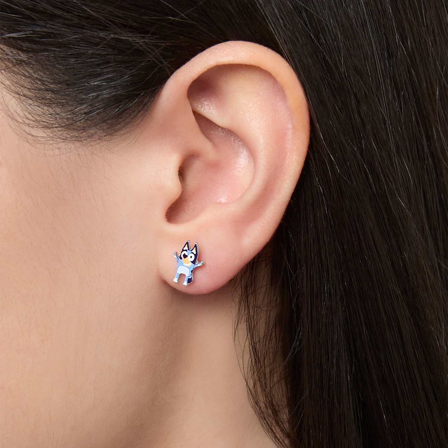 Bluey Earrings Set 6 Pairs Official License, Fashion Studs, Hoops, and Bluey and Bingo Dangle Charm Earrings with Crystals