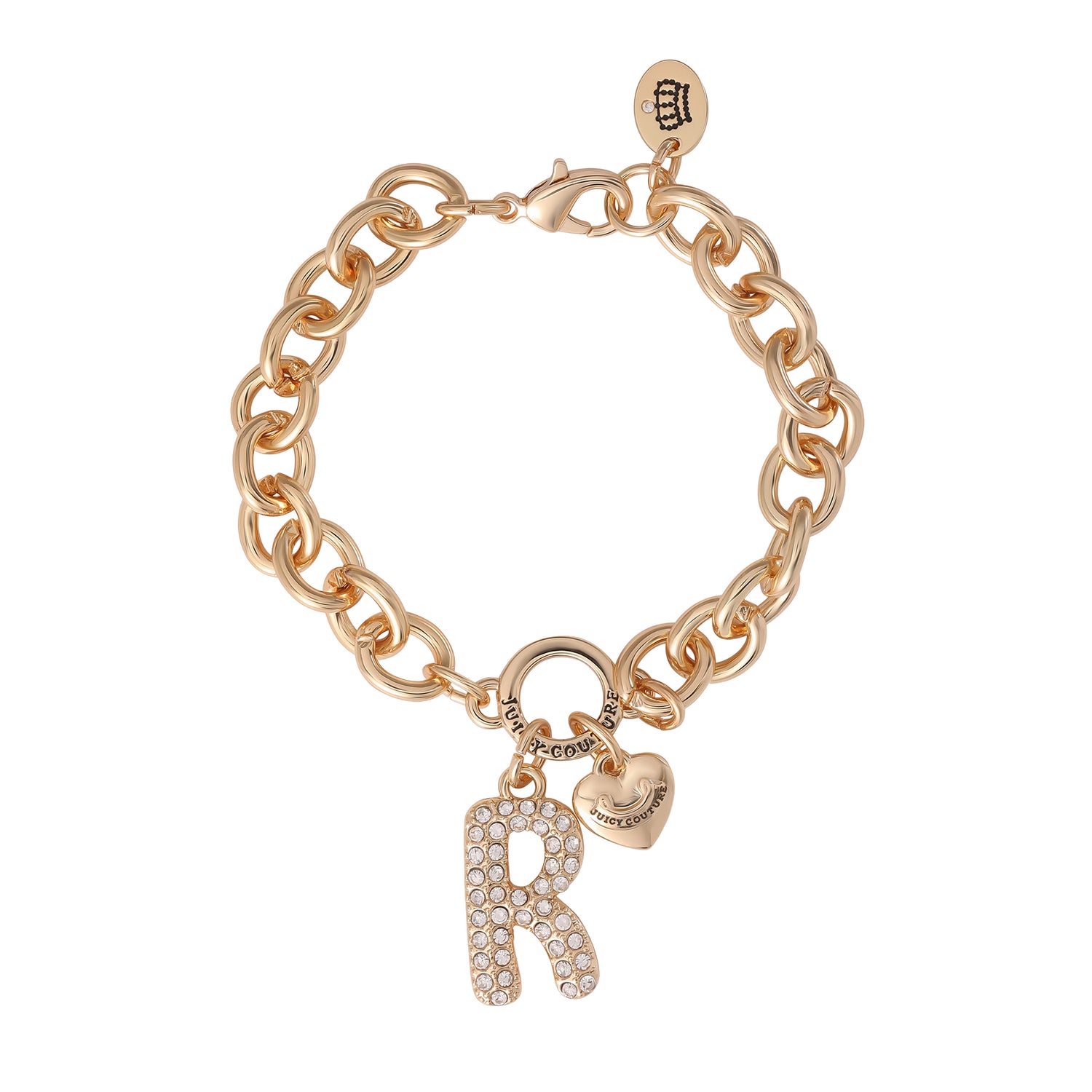 Juicy Couture Pavé Initial Charm Bracelet - 7.5'' Gold Tone Link - R