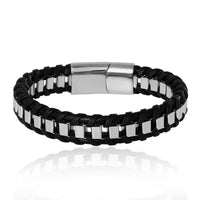 Lucky Brand Men’s Woven & Stainless Link Bracelet, Magnetic Clasp - 8.5''