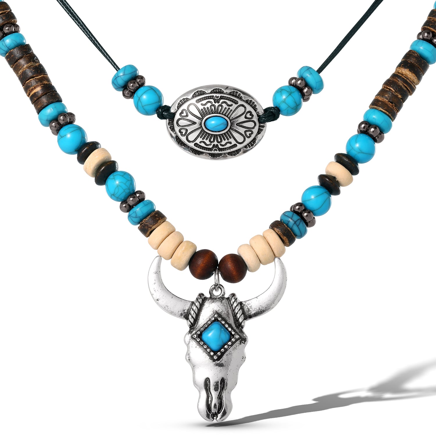 Jessica Simpson Beaded Layered Necklace in Turquoise and Amber Hues