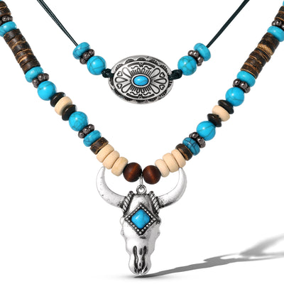 Jessica Simpson Beaded Layered Necklace in Turquoise and Amber Hues