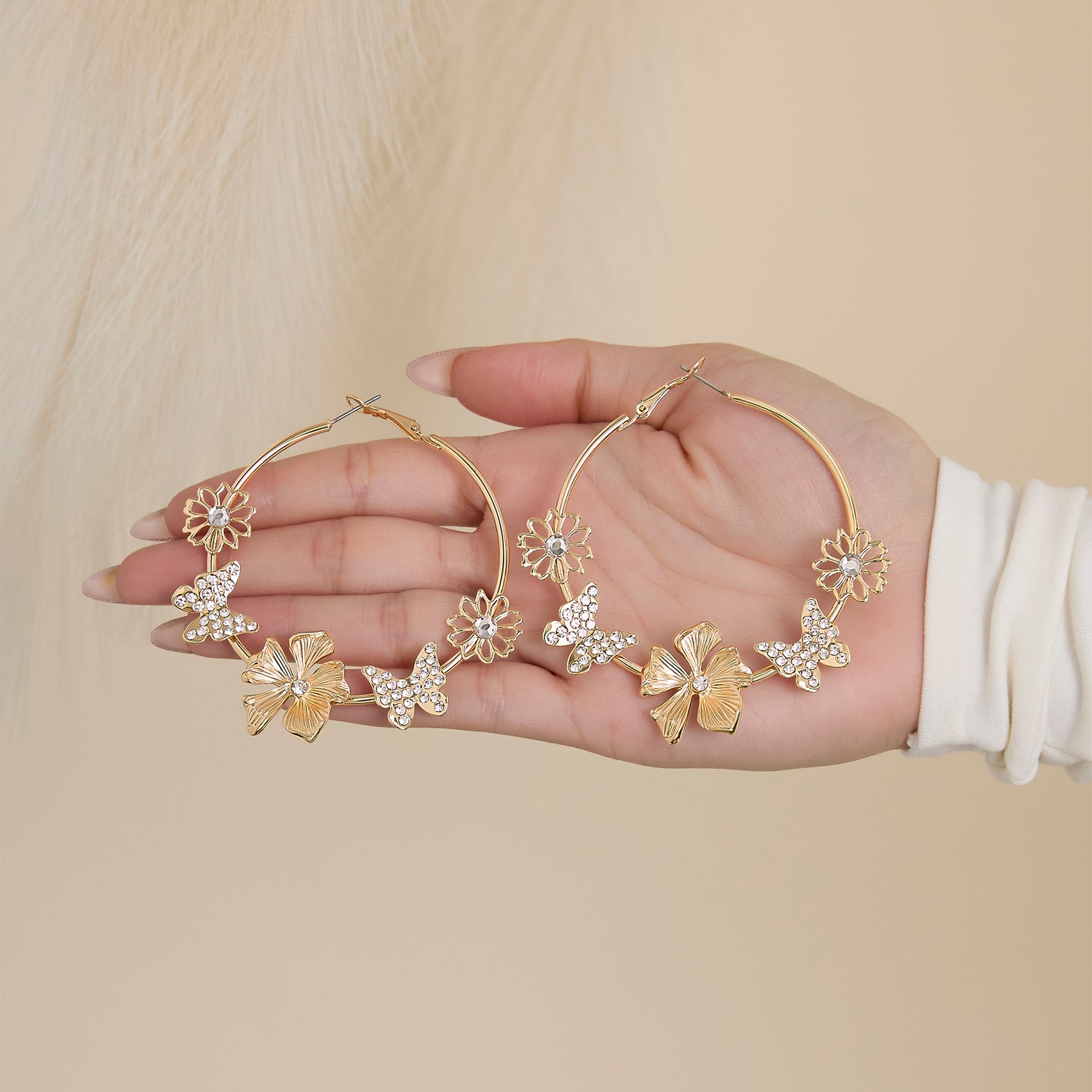 JS Jessica Simpson Floral Butterfly  Hoop Earrings