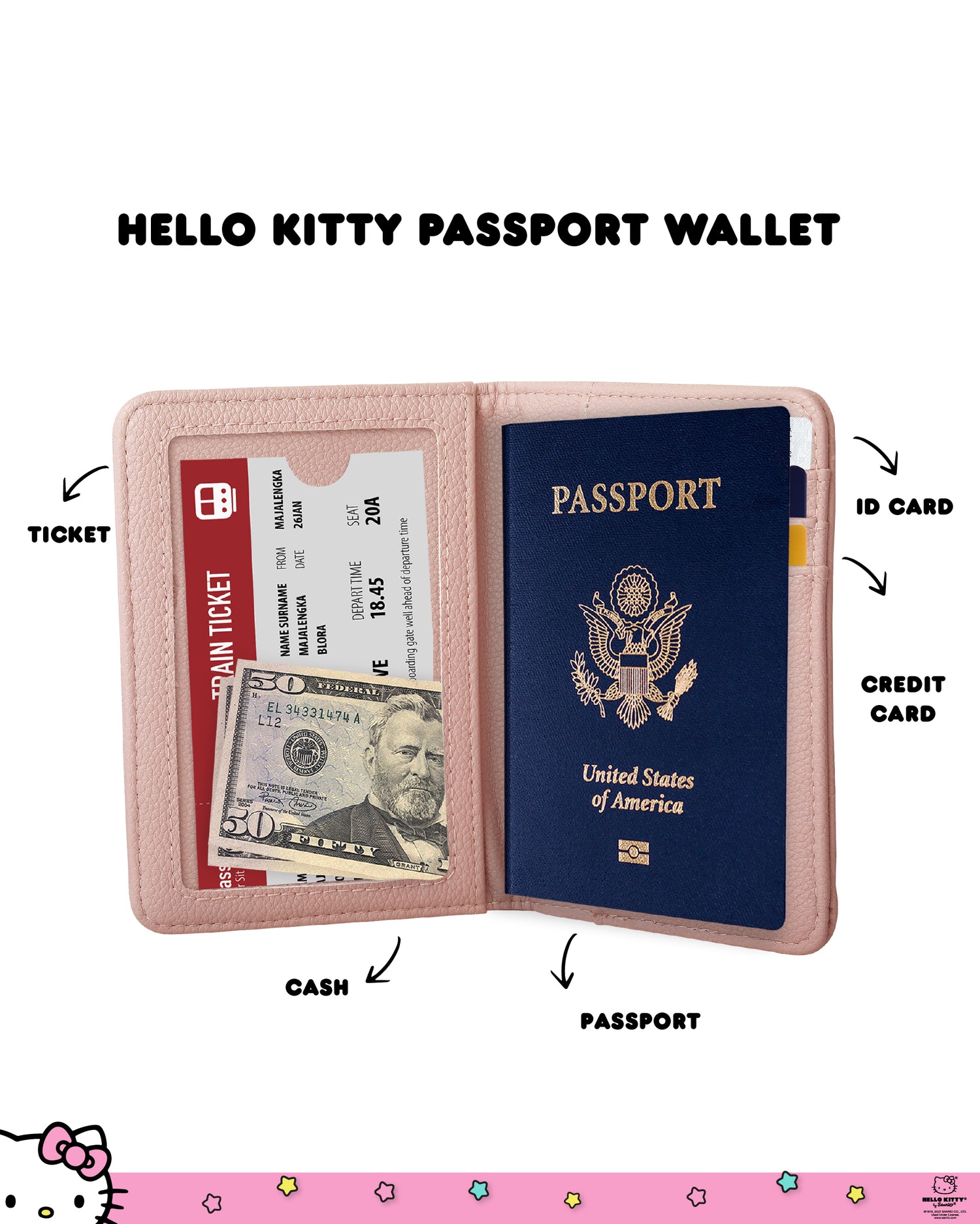 Hello Kitty Passport Holder for Travel Women Official License, Blush Pink Passport Cover, Sanrio Gifts - Pink