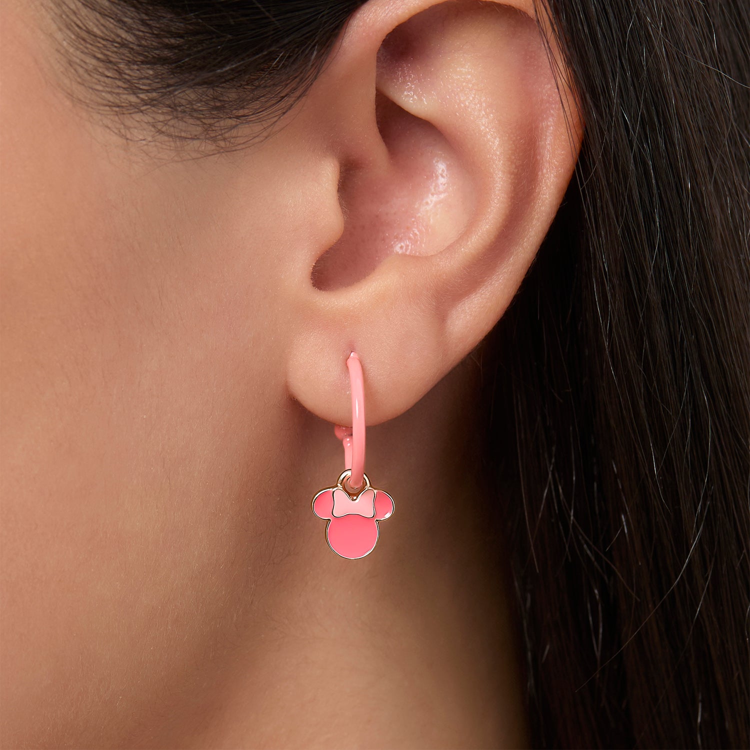 Disney Minnie Mouse Pink Bow Charm Hoop Earring Set, 3 Charms and 1 Hoop