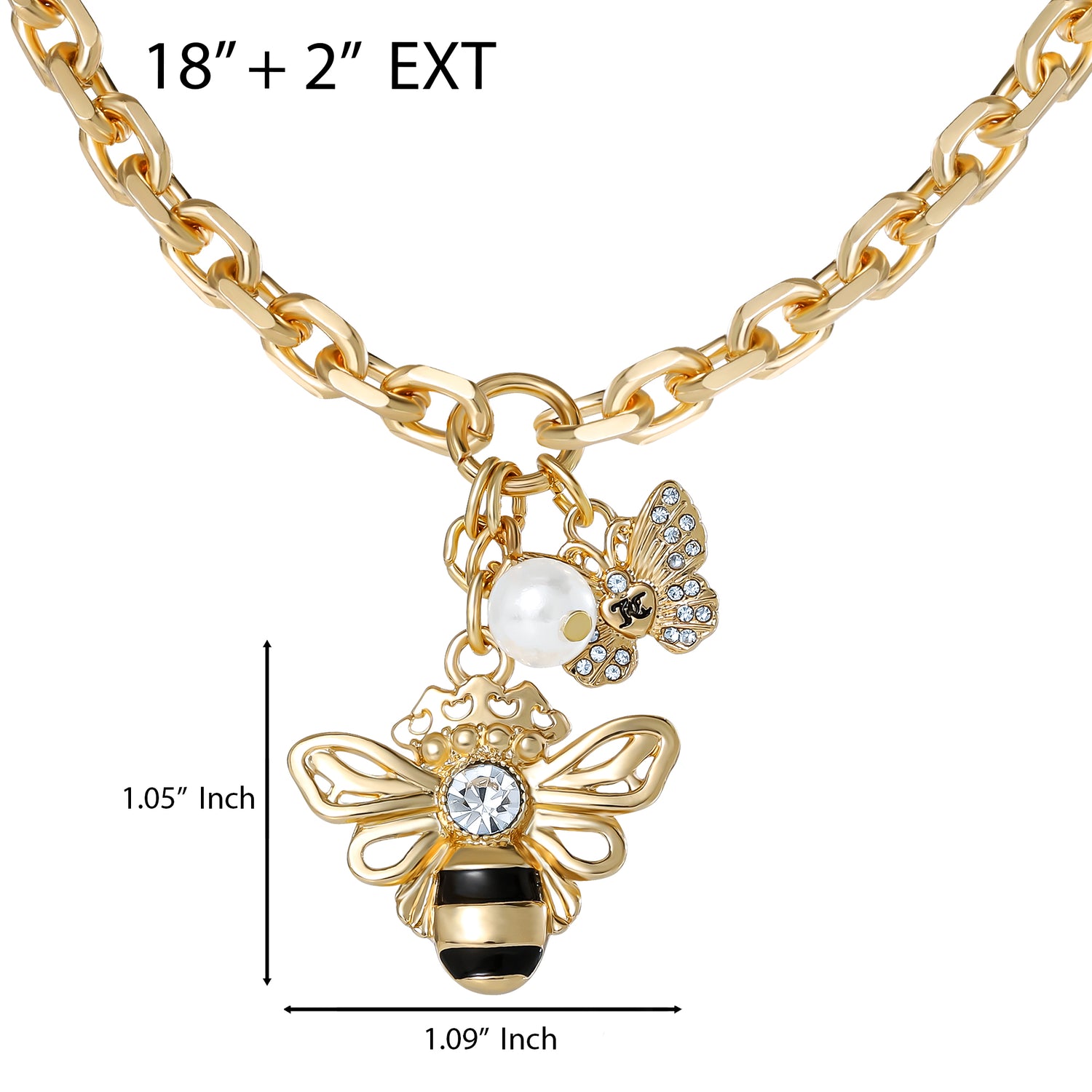 Juicy Couture Charm Cluster Bee Necklace, Gold‑Tone with Crystal Butterfly & Pearl Accents