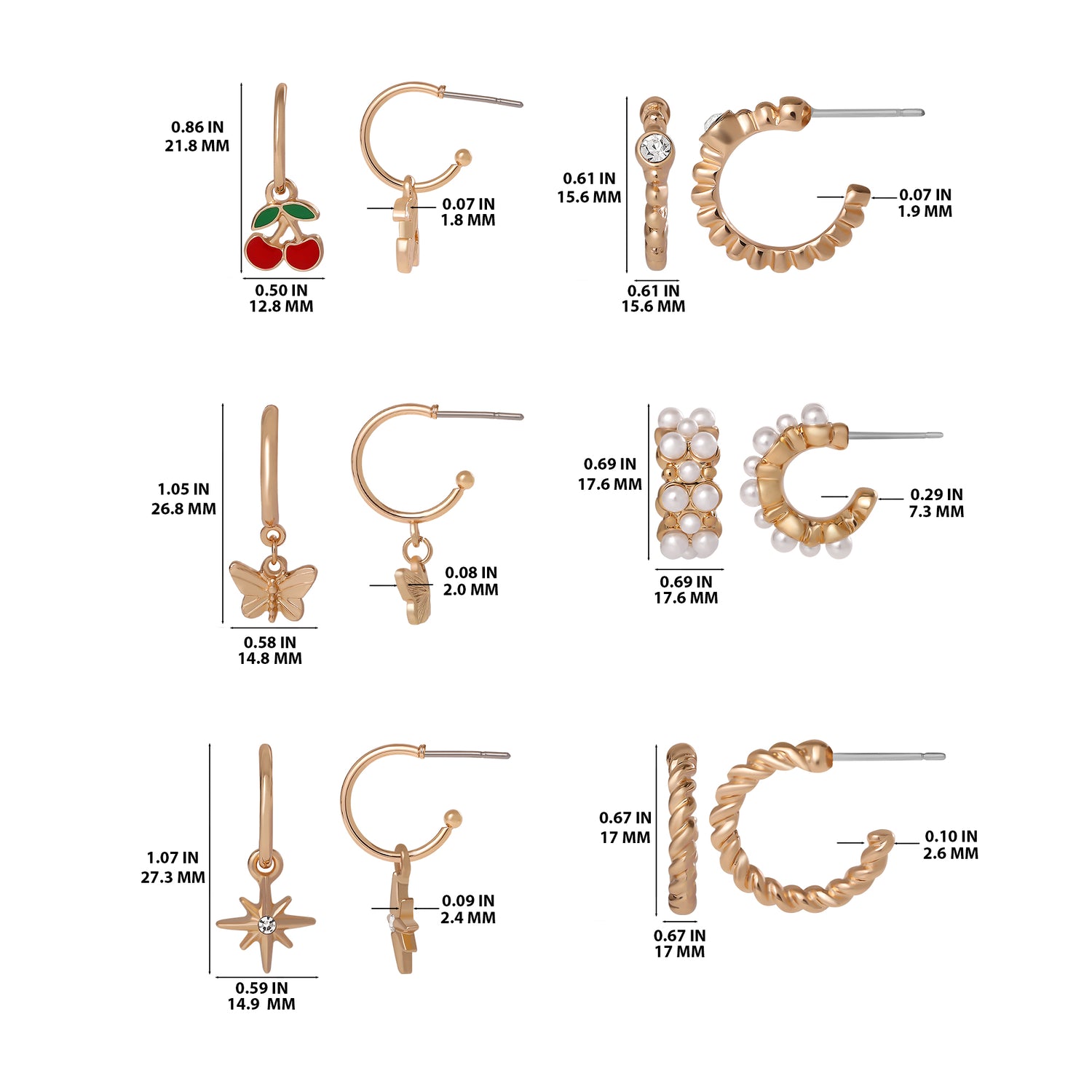 Jessica Simpson Huggie Earrings for Women Pack of 6 Pairs, Gold-Tone