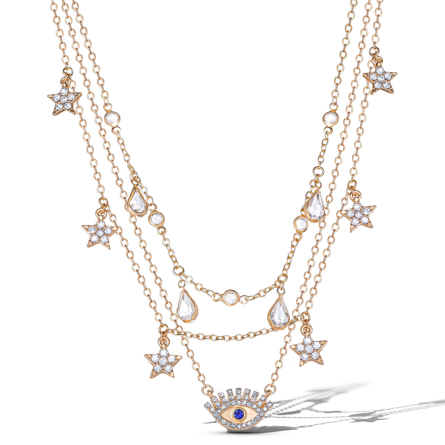 Jessica Simpson Gold-Tone Layered Necklace with Evil Eye and Star Charms