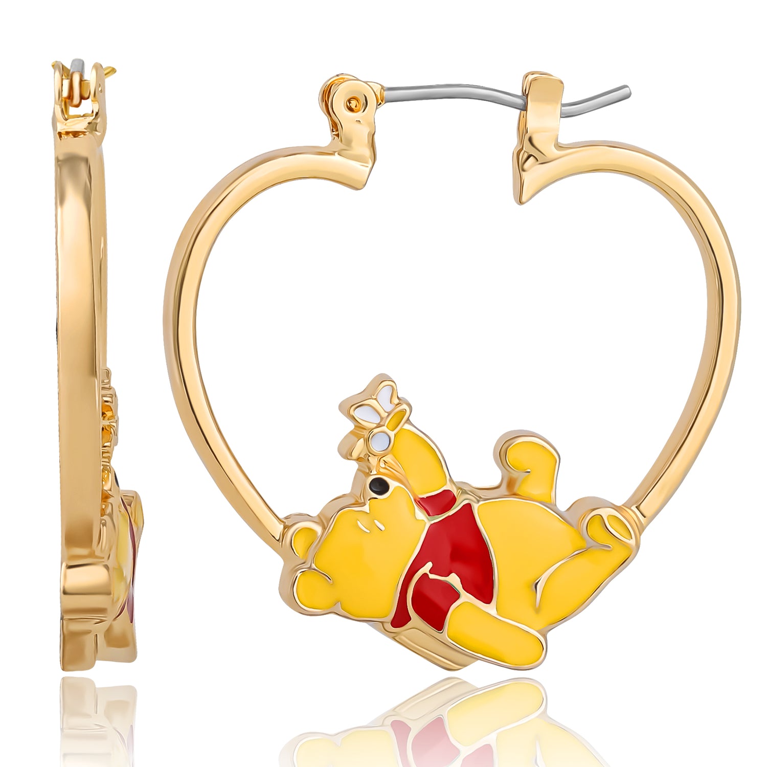 Disney Winnie the Pooh Heart Hoop Earrings, Gold-Tone with Red Enamel