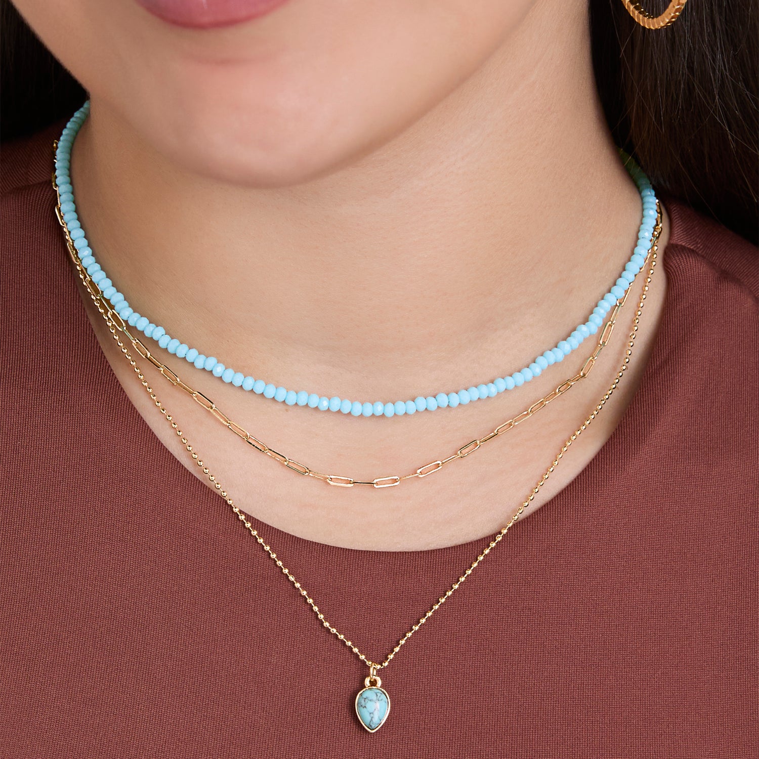 Jessica Simpson Layered Turquoise Bead & Heart Pendant Necklace