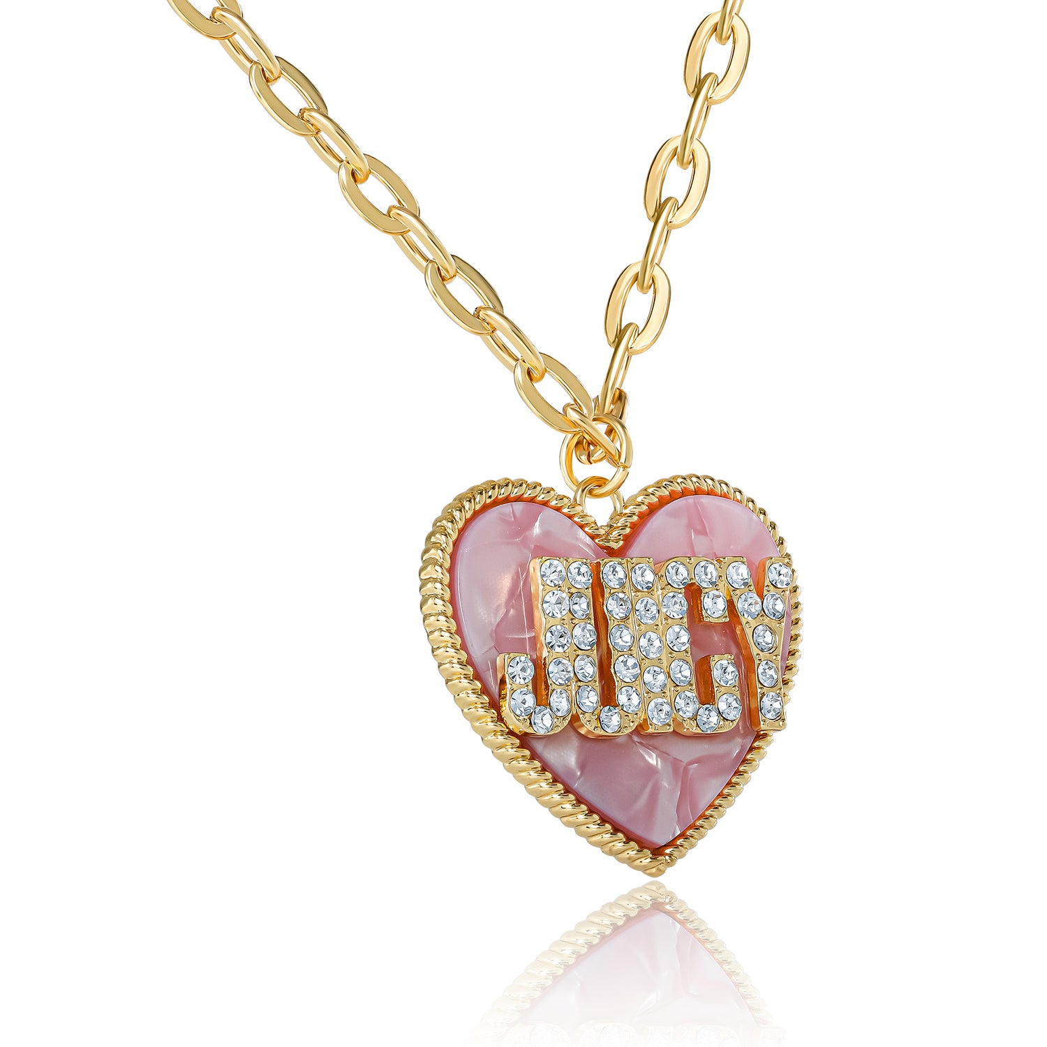 Juicy Couture ‘JUICY’ Heart Pendant Necklace, Gold‑Tone with Pink Enamel