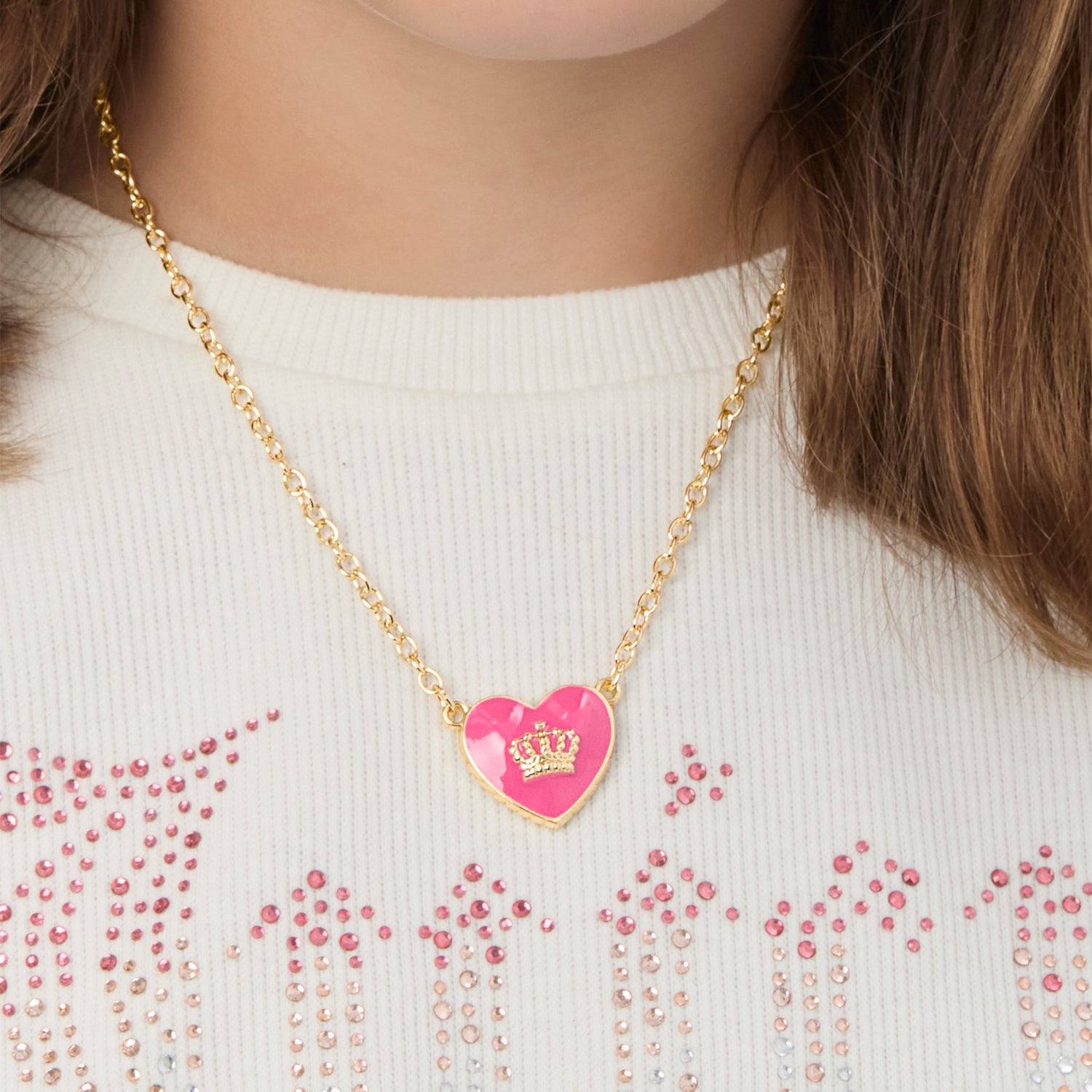 Juicy Couture 15? + 2? Crown Logo Heart Pendant Necklace ? Adjustable