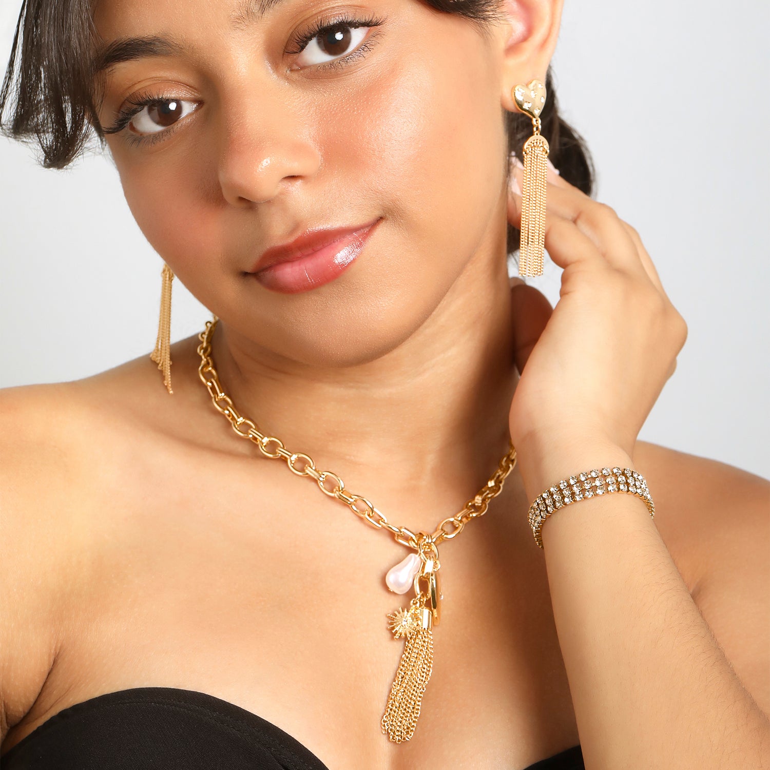 BCBGeneration Adjustable Triple Row Crystal Bracelet in Gold