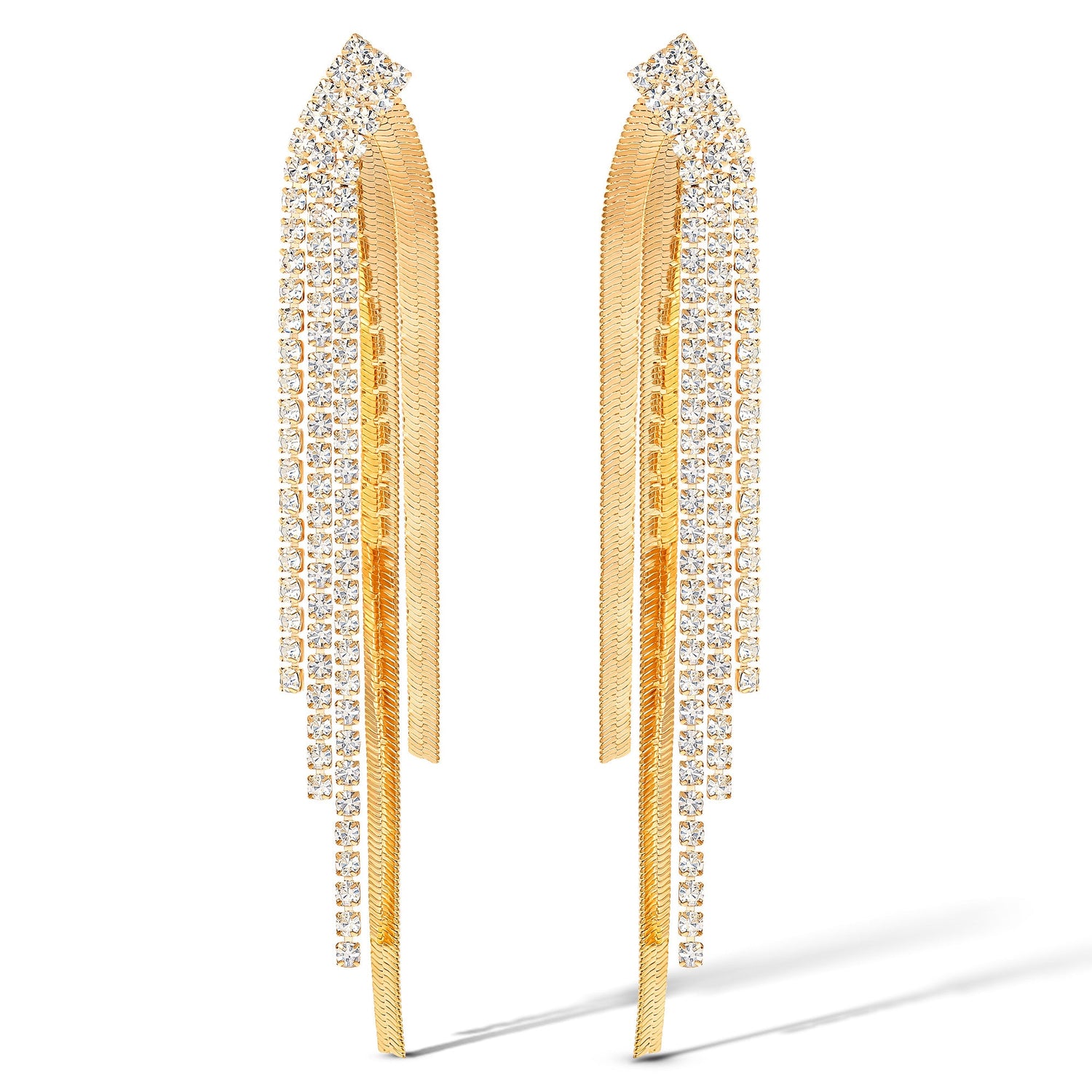 Jessica Simpson Fringe Dangle Earrings for Women - Gold-Tone Statement Earrings with Crystal Embellishments