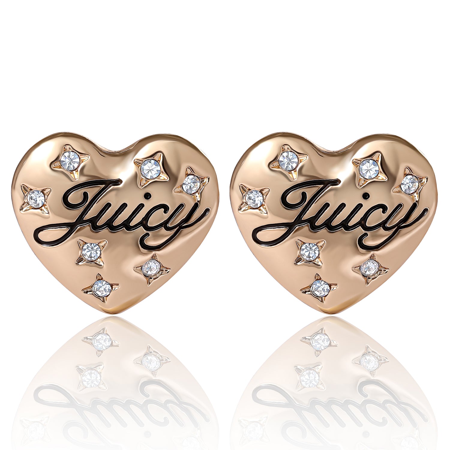 Juicy Couture Crystal-Embellished Heart Stud Earrings with Iconic Logo Design