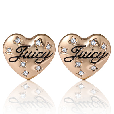 Juicy Couture Script Logo Constellation Heart Stud Earrings for Women with Clear Stones, Juicy Earrings Gold Tone